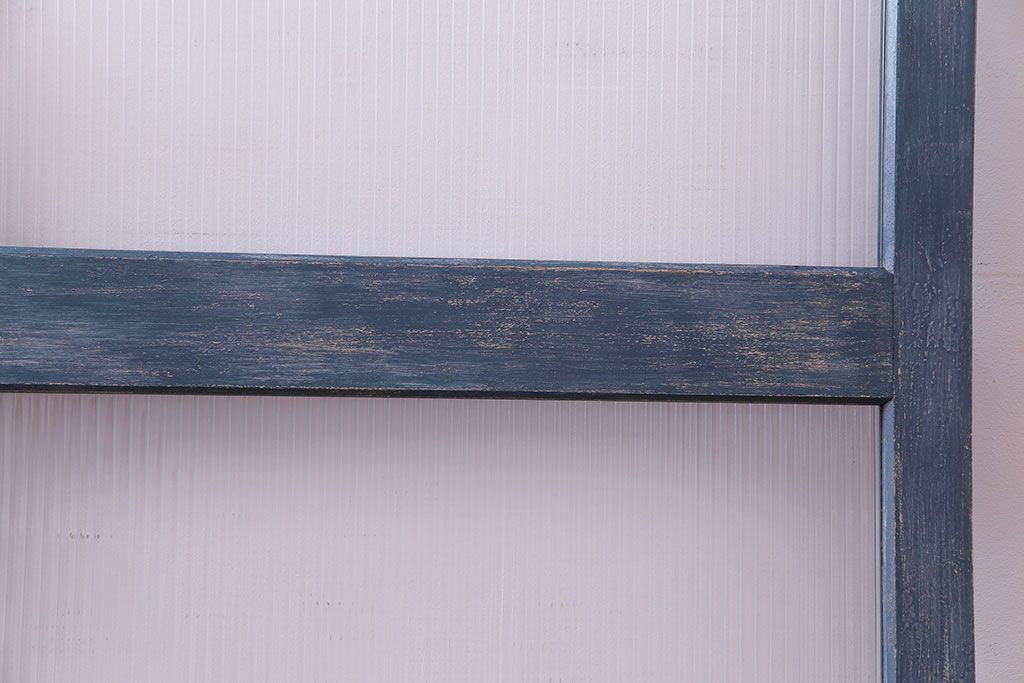 昭和期　モールガラスがレトロな魅力を放つペイント引き戸(ガラス戸、建具)2枚セット