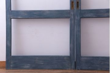 昭和期　モールガラスがレトロな魅力を放つペイント引き戸(ガラス戸、建具)2枚セット