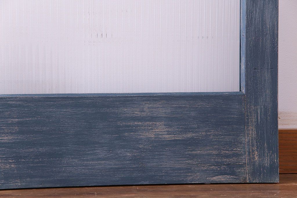 昭和期　モールガラスがレトロな魅力を放つペイント引き戸(ガラス戸、建具)2枚セット