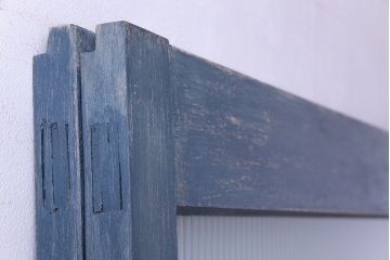 昭和期　モールガラスがレトロな魅力を放つペイント引き戸(ガラス戸、建具)2枚セット