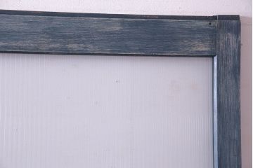 昭和期　モールガラスがレトロな魅力を放つペイント引き戸(ガラス戸、建具)2枚セット