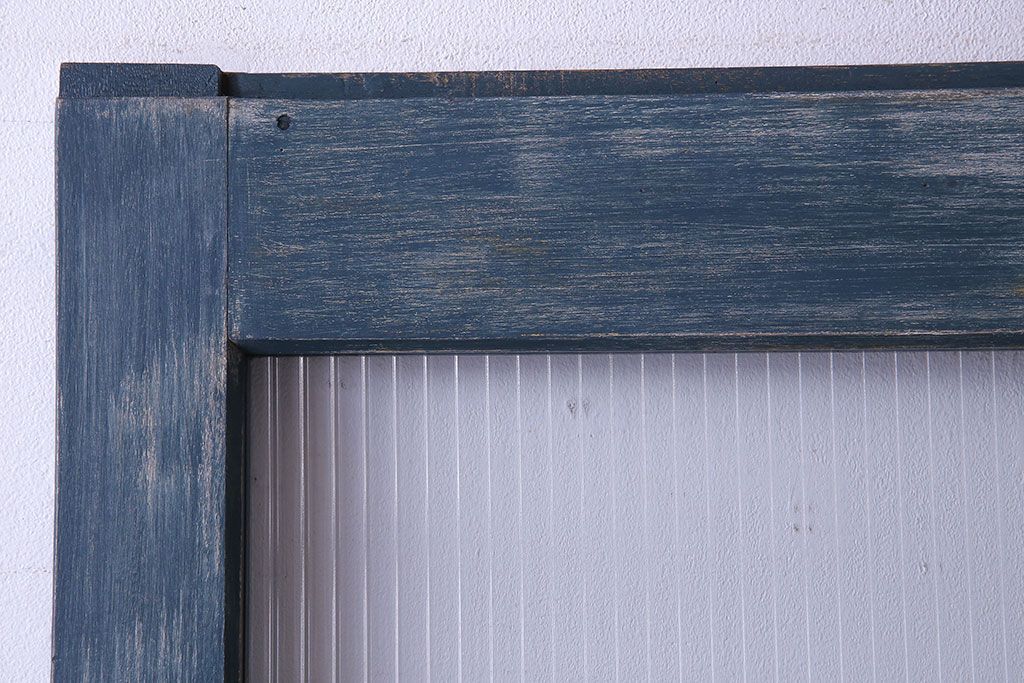 昭和期　モールガラスがレトロな魅力を放つペイント引き戸(ガラス戸、建具)2枚セット