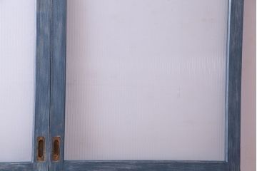 昭和期　モールガラスがレトロな魅力を放つペイント引き戸(ガラス戸、建具)2枚セット