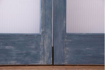 昭和期　モールガラスがレトロな魅力を放つペイント引き戸(ガラス戸、建具)2枚セット