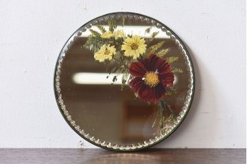 アンティーク雑貨　イギリスアンティーク　花のペイントが愛らしいミラー(鏡)