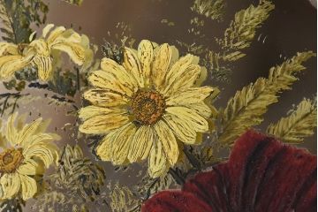 アンティーク雑貨　イギリスアンティーク　花のペイントが愛らしいミラー(鏡)