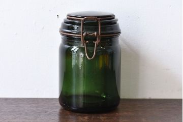 アンティーク雑貨　フランスアンティーク　DURFOR(ダルフール)　緑のガラスビン(保存瓶、ジャー)