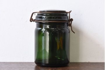 アンティーク雑貨　フランスアンティーク　DURFOR(ダルフール)　緑のガラスビン(保存瓶、ジャー)