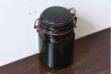 アンティーク雑貨　フランスアンティーク　DURFOR(ダルフール)　緑のガラスビン(保存瓶、ジャー)