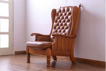 中古　横浜クラシック家具　ダニエル(daniel)　A-518　レオナマスターチェア (Leona)　本革ハイバックアームチェア(ソファ)(定価約70万円)