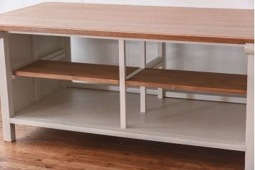 アンティーク家具　両面使いで便利!モールガラス引き戸の作業台(カウンターテーブル)