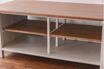 アンティーク家具　両面使いで便利!モールガラス引き戸の作業台(カウンターテーブル)