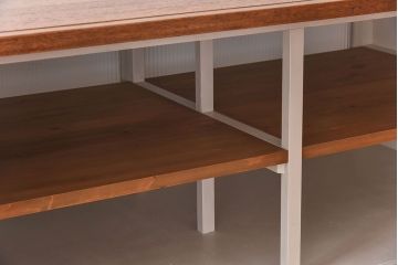 アンティーク家具　両面使いで便利!モールガラス引き戸の作業台(カウンターテーブル)