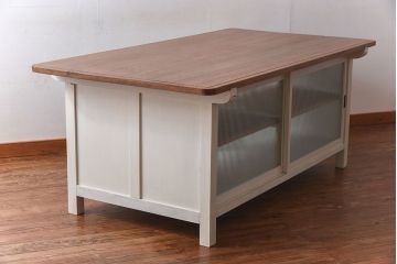 アンティーク家具　両面使いで便利!モールガラス引き戸の作業台(カウンターテーブル)