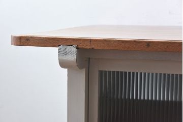 アンティーク家具　両面使いで便利!モールガラス引き戸の作業台(カウンターテーブル)