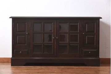 中古　北海道民芸家具　脚付き 落ち着きある色合いのサイドボード(収納棚、戸棚)(定価38万円)(2)