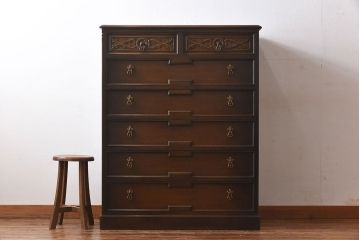 ビンテージ　神戸洋家具老舗たかねや製　オーク材使用の上品なチェスト(引き出し)(2)(永田良介)