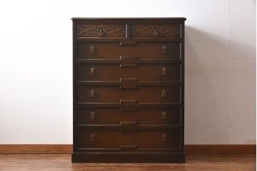 ビンテージ　神戸洋家具老舗たかねや製　オーク材使用の上品なチェスト(引き出し)(2)(永田良介)