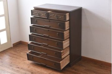 ビンテージ　神戸洋家具老舗たかねや製　オーク材使用の上品なチェスト(引き出し)(2)(永田良介)