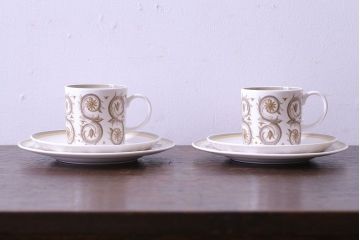 イギリスビンテージ　Susie Cooper(スージークーパー)　VENETIA(ヴェネチア)シリーズ　カップ&ソーサー&プレート2客セット(洋食器)(1)