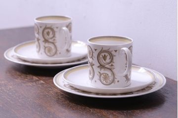 イギリスビンテージ　Susie Cooper(スージークーパー)　VENETIA(ヴェネチア)シリーズ　カップ&ソーサー&プレート2客セット(洋食器)(1)