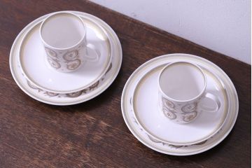 イギリスビンテージ　Susie Cooper(スージークーパー)　VENETIA(ヴェネチア)シリーズ　カップ&ソーサー&プレート2客セット(洋食器)(1)