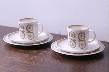 イギリスビンテージ　Susie Cooper(スージークーパー)　VENETIA(ヴェネチア)シリーズ　カップ&ソーサー&プレート2客セット(洋食器)(2)