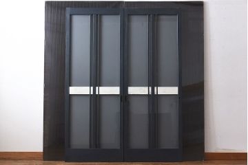 昭和レトロ　シックなカラーのペイントガラス戸(建具、引き戸)2枚セット