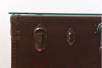 イギリスアンティーク　ガラス天板付きトランクテーブル(センターテーブル)