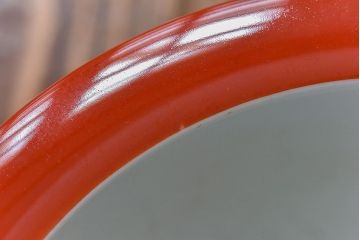 アンティーク雑貨　ノリタケ・則武(日陶)　鶴の図　朱色が目を引く小振りの火鉢(手あぶり、鉢カバー)