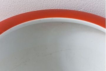 アンティーク雑貨　ノリタケ・則武(日陶)　鶴の図　朱色が目を引く小振りの火鉢(手あぶり、鉢カバー)