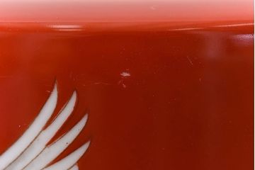 アンティーク雑貨　ノリタケ・則武(日陶)　鶴の図　朱色が目を引く小振りの火鉢(手あぶり、鉢カバー)