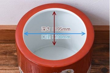 アンティーク雑貨　ノリタケ・則武(日陶)　朱色地白菊文様　レトロな参型火鉢(手あぶり、鉢カバー)(1)