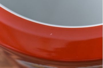 アンティーク雑貨　ノリタケ・則武(日陶)　朱色地白菊文様　レトロな参型火鉢(手あぶり、鉢カバー)(1)