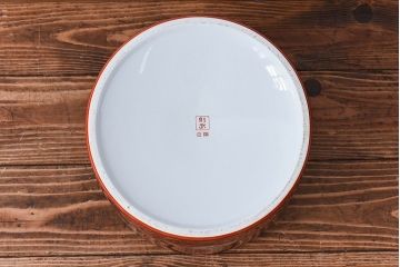 アンティーク雑貨　ノリタケ・則武(日陶)　朱色地白菊文様　レトロな参型火鉢(手あぶり、鉢カバー)(1)