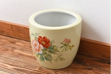 アンティーク雑貨　ノリタケ・則武(日陶)　昭和初期　鮮やかな牡丹が美しい火鉢(鉢カバー)(1)