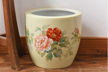 アンティーク雑貨　ノリタケ・則武(日陶)　昭和初期　鮮やかな牡丹が美しい火鉢(鉢カバー)(1)