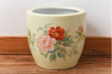 アンティーク雑貨　ノリタケ・則武(日陶)　昭和初期　鮮やかな牡丹が美しい火鉢(鉢カバー)(1)