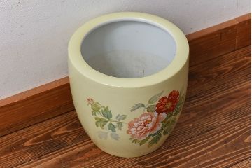 アンティーク雑貨　ノリタケ・則武(日陶)　昭和初期　鮮やかな牡丹が美しい火鉢(鉢カバー)(1)