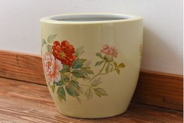 アンティーク雑貨　ノリタケ・則武(日陶)　昭和初期　鮮やかな牡丹が美しい火鉢(鉢カバー)(1)