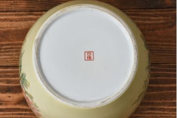 アンティーク雑貨　ノリタケ・則武(日陶)　昭和初期　鮮やかな牡丹が美しい火鉢(鉢カバー)(1)