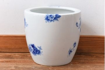 アンティーク雑貨　ノリタケ・則武(日陶)　オールドノリタケ　ブルーローズ　シックな染付火鉢(鉢カバー)(1)