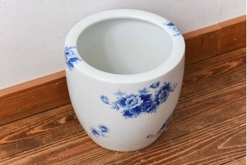 アンティーク雑貨　ノリタケ・則武(日陶)　オールドノリタケ　ブルーローズ　シックな染付火鉢(鉢カバー)(1)