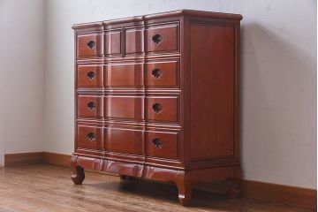 アンティーク家具　唐木　花梨材　赤みがかった色合いが美しいチェスト(キャビネット、サイドボード、カリン材)