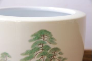 アンティーク雑貨　ノリタケ・則武(日陶) 　和の雰囲気漂う松の図の火鉢(手あぶり、鉢カバー)