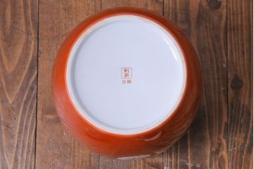 アンティーク雑貨　未使用 ノリタケ・則武(日陶)　箱付　朱色地白菊文様　レトロな火鉢(手あぶり、鉢カバー)(1)