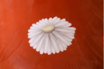 アンティーク雑貨　未使用　ノリタケ・則武(日陶)　箱付　朱色地白菊文様　レトロな火鉢(手あぶり、鉢カバー)(2)