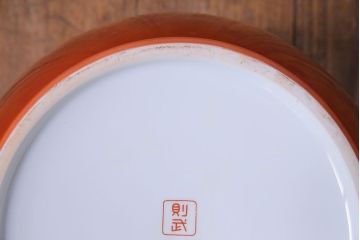 アンティーク雑貨　未使用　ノリタケ・則武(日陶)　箱付　朱色地白菊文様　レトロな火鉢(手あぶり、鉢カバー)(2)