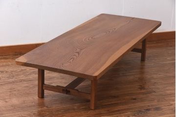 アンティーク家具　和製アンティーク　天板一枚板　総ケヤキ材　力強い杢目が印象的なセンターテーブル(作業台、机)