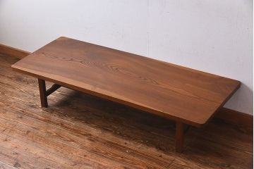 アンティーク家具　和製アンティーク　天板一枚板　総ケヤキ材　力強い杢目が印象的なセンターテーブル(作業台、机)